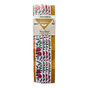 Vintage 1960s Wrights Perma-Trim Embroidered Floral Boho Fabric Trim 2 Yards